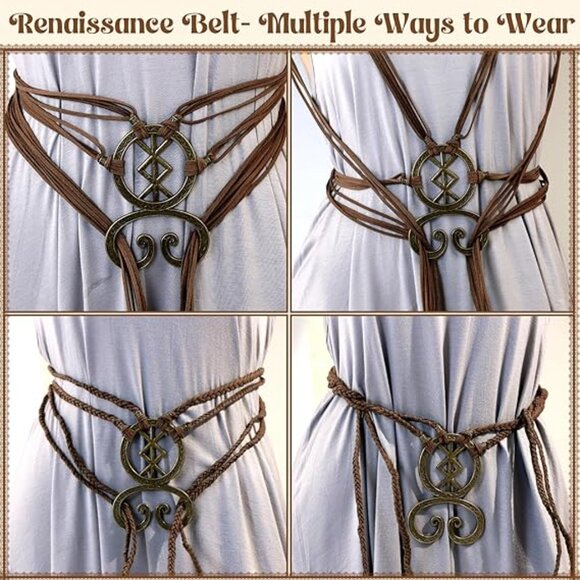 Women\'s Renaissance Belt Medieval Punk Viking Cosplay Brown Boho